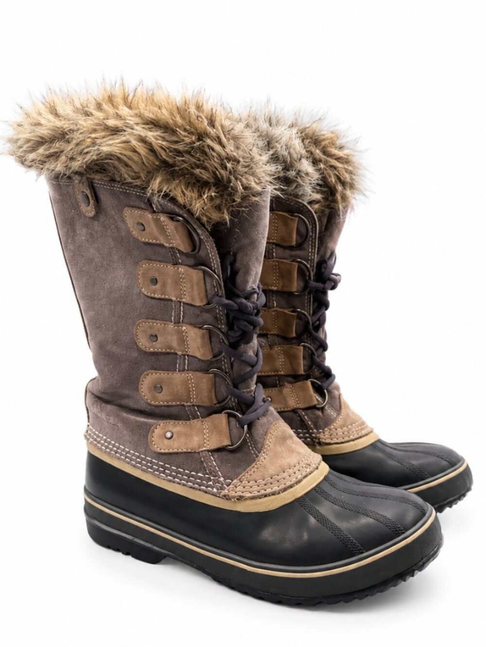 Sorel Joan of Arctic Boots Women’s 9 Shale Suede Faux Fur Waterproof Snow EUC